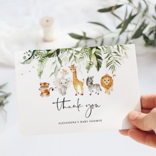 サファリの動物の赤ちゃんシャワーサンキューカード カード