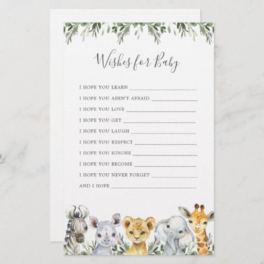 サファリの動物の赤ちゃんシャワーベビー (正面/裏面)