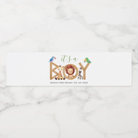 サファリの動物の赤ちゃんシャワー男の子ジャングルウッド ペットボトルラベル (シングルラベル)