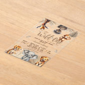 サファリの動物の赤ちゃんシャワー アクリル招待状 (レイダウン)