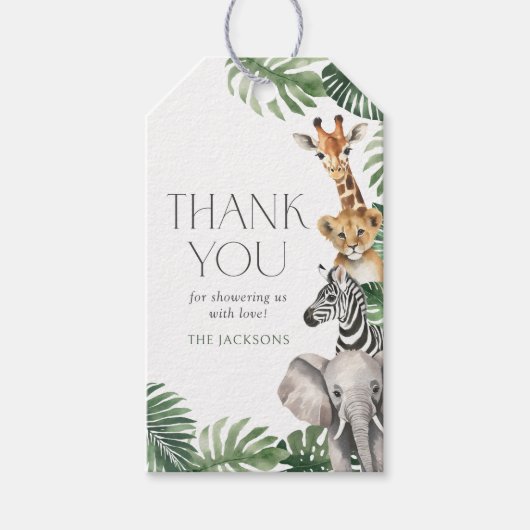 サファリの動物の赤ちゃんシャワー ギフトタグ (正面)