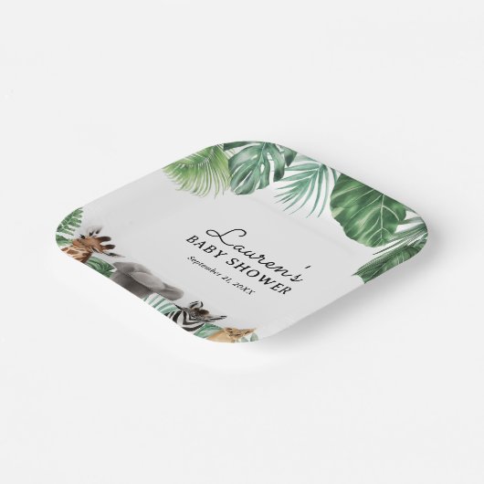 サファリの動物の赤ちゃんシャワー ペーパープレート (傾斜あり)