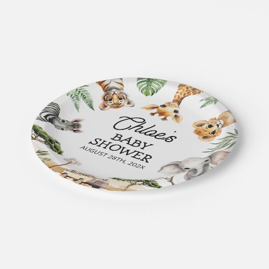 サファリの動物の赤ちゃんシャワー ペーパープレート (アングル)