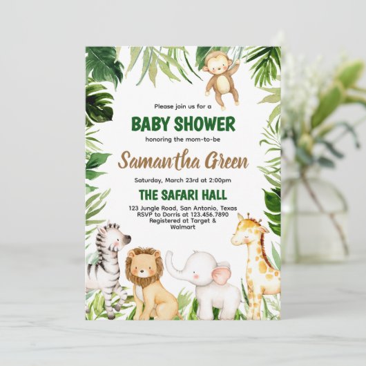 サファリの動物の赤ちゃんシャワー 招待状 (スタンド正面)