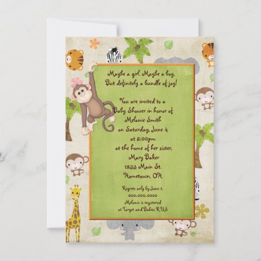 サファリの動物の赤ちゃんシャワー 招待状 (裏面)