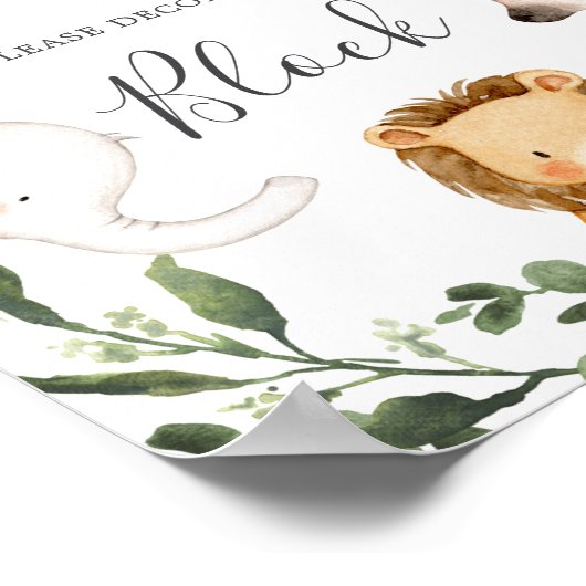 サファリの動物の赤ちゃん飾シャワーブロック記号 ポスター (角)