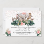 サファリの動物の赤ちゃん ピンクジャングルシャワー 招待状 (正面)