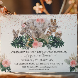 サファリの動物の赤ちゃん ピンクジャングルシャワー 招待状