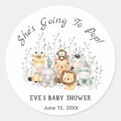 サファリの動物の赤ポップ・アートのちゃんシャワーに行く ラウンドシール (正面)
