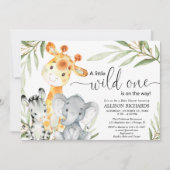 サファリの動物の野生の男女兼用1つの赤ちゃんシャワー 招待状 (正面)