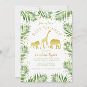 サファリの動物の金ゴールド赤ちゃんシャワー 招待状 (正面)