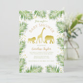 サファリの動物の金ゴールド赤ちゃんシャワー 招待状 (スタンド正面)