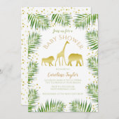 サファリの動物の金ゴールド赤ちゃんシャワー 招待状 (正面/裏面)