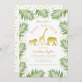 サファリの動物の金ゴールド赤ちゃんシャワー 招待状