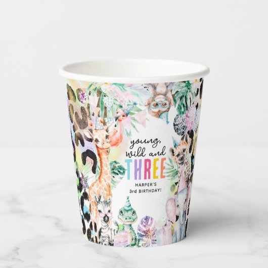 サファリの動物の30歳の誕生日を祝う若い、野生の動物と3 紙コップ (裏面)
