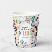 サファリの動物の30歳の誕生日を祝う若い、野生の動物と3 紙コップ (正面)