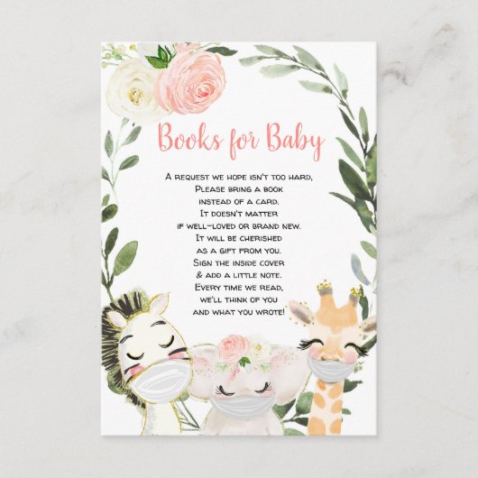 サファリの動物は本を読むと女の子のベビーシャワーが欲しい エンクロージャーカード (正面)