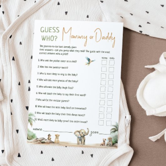 サファリの動物は誰のママかパパのカードを推測 招待状