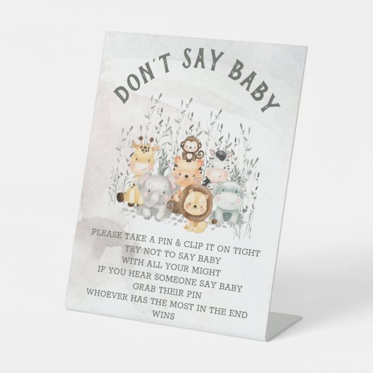 サファリの動物は赤ちゃんシャワーゲームを言わない 台座サイン (正面)