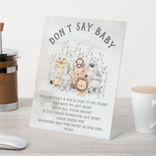 サファリの動物は赤ちゃんシャワーゲームを言わない 台座サイン (インサイチュ)