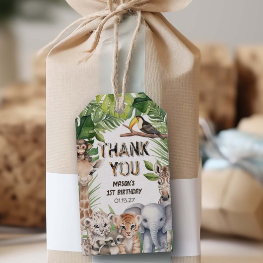 サファリの動物をテーマにした野生の1つの誕生日感謝していあなた ギフトタグ