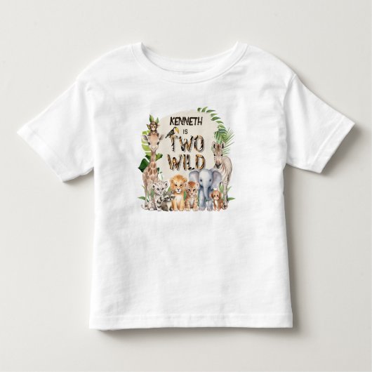 サファリの動物をテーマにした2つの野生の誕生日 トドラーTシャツ (正面)