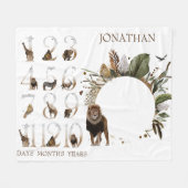 サファリの動物ジャングルナンバーマイルストーンエイジングライオン フリースブランケット (正面(横))