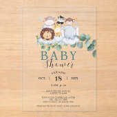 サファリの動物スペインのの赤ちゃんシャワージャングル アクリル招待状 (正面)