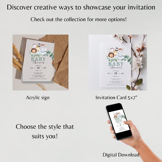 サファリの動物スペインのの赤ちゃんシャワージャングル アクリル招待状
