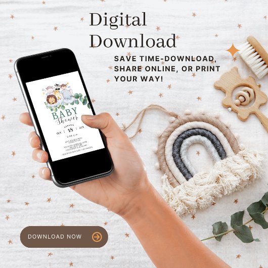 サファリの動物スペインのの赤ちゃんシャワージャングル 招待状