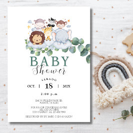 サファリの動物スペインのの赤ちゃんシャワージャングル 招待状
