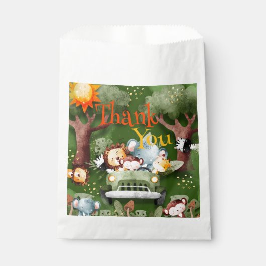 サファリの動物パーソナライズされたの赤ちゃんシャワー フェイバーバッグ (正面)