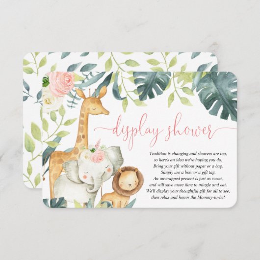 サファリの動物ピンクの緑のディスプレイシャワー エンクロージャーカード (正面/裏面)