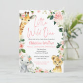 サファリの動物ベビーシャワー招待状for Girls 招待状 (スタンド正面)