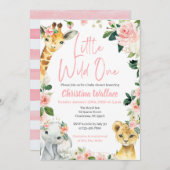 サファリの動物ベビーシャワー招待状for Girls 招待状 (正面/裏面)