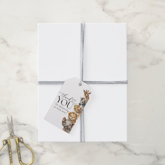 サファリの動物モダンの赤ちゃんシャワー ギフトタグ (より糸付き)