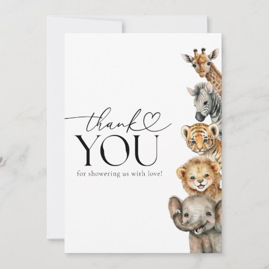サファリの動物モダンの赤ちゃんシャワー サンキューカード (正面)