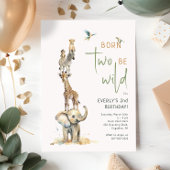 サファリの動物生まれ「2つのワイルド」子供の誕生日 招待状