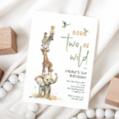 サファリの動物生まれ「2つのワイルド」子供の誕生日 招待状