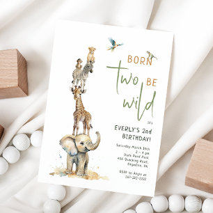 サファリの動物生まれ「2つのワイルド」子供の誕生日 招待状