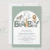サファリの動物男女兼用の赤ちゃんシャワー 招待状 (正面)