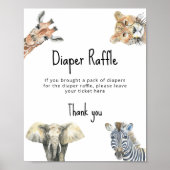 サファリの動物 – おむつラッフルゲーム ポスター (正面)