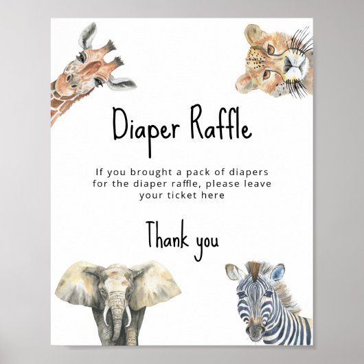 サファリの動物 – おむつラッフルゲーム ポスター (正面)