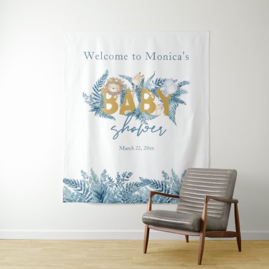 サファリの動物 エキゾチック カスタム ベビーボーイ ベビーシャワー タペストリー (インサイチュ)