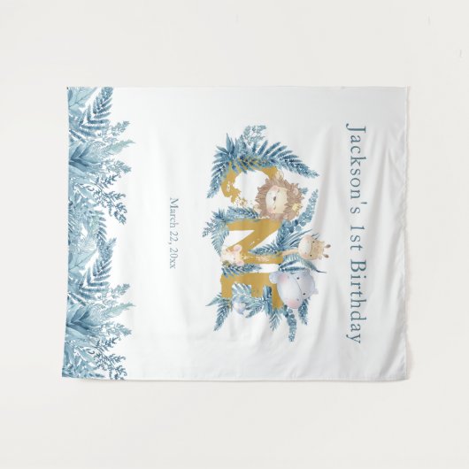 サファリの動物 エキゾチック カスタム 男の子 ファースト バースデー タペストリー (正面(横))