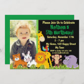 サファリの動物 ジャングルの動物 誕生日招待状 招待状 (正面/裏面)