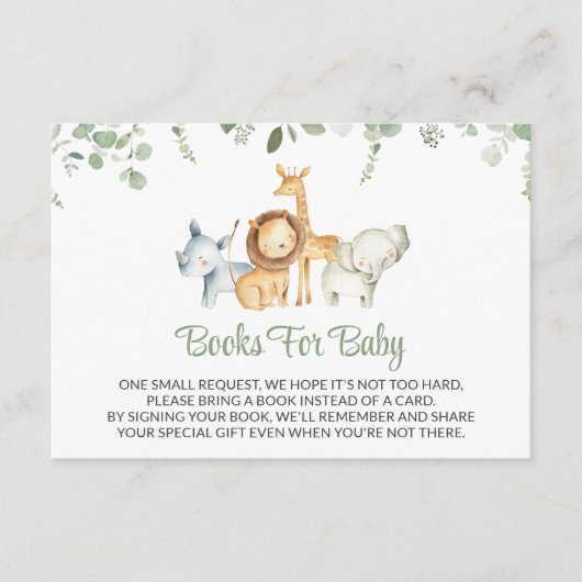 サファリの動物,ジャングル,緑,ベビー用の本 エンクロージャーカード (正面)