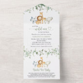 サファリの動物,ジャングル,野生動物,赤ちゃんシャワー オールインワン招待状 (内側)