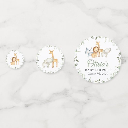 サファリの動物，ジャングル，野生動物，赤ちゃんシャワー コンフェッティ (裏面)