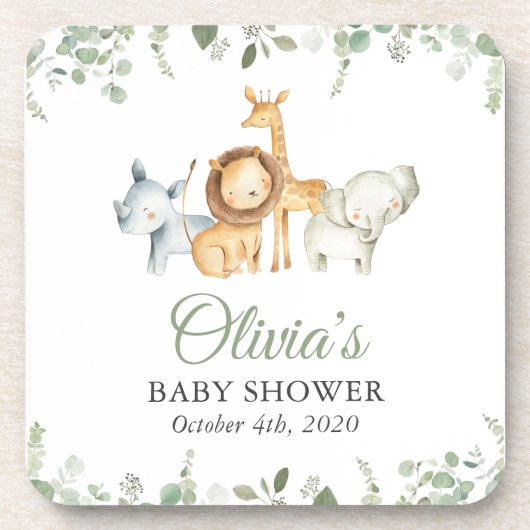 サファリの動物，ジャングル，野生動物，赤ちゃんシャワー コースター (正面)